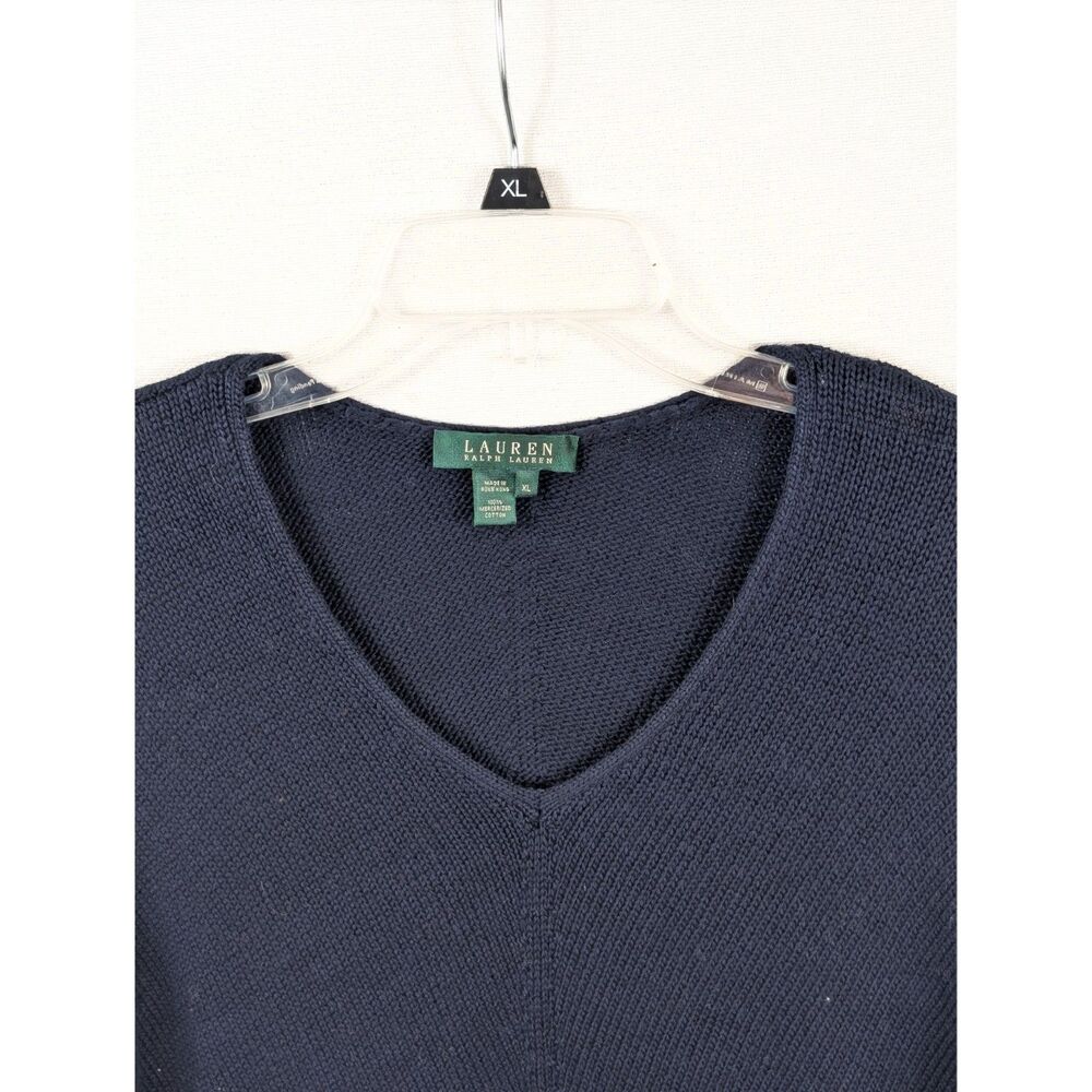 Lauren Ralph Lauren V-Neck Knit Sweater Navy Blue Women's Size XL - Picture 6 of 14